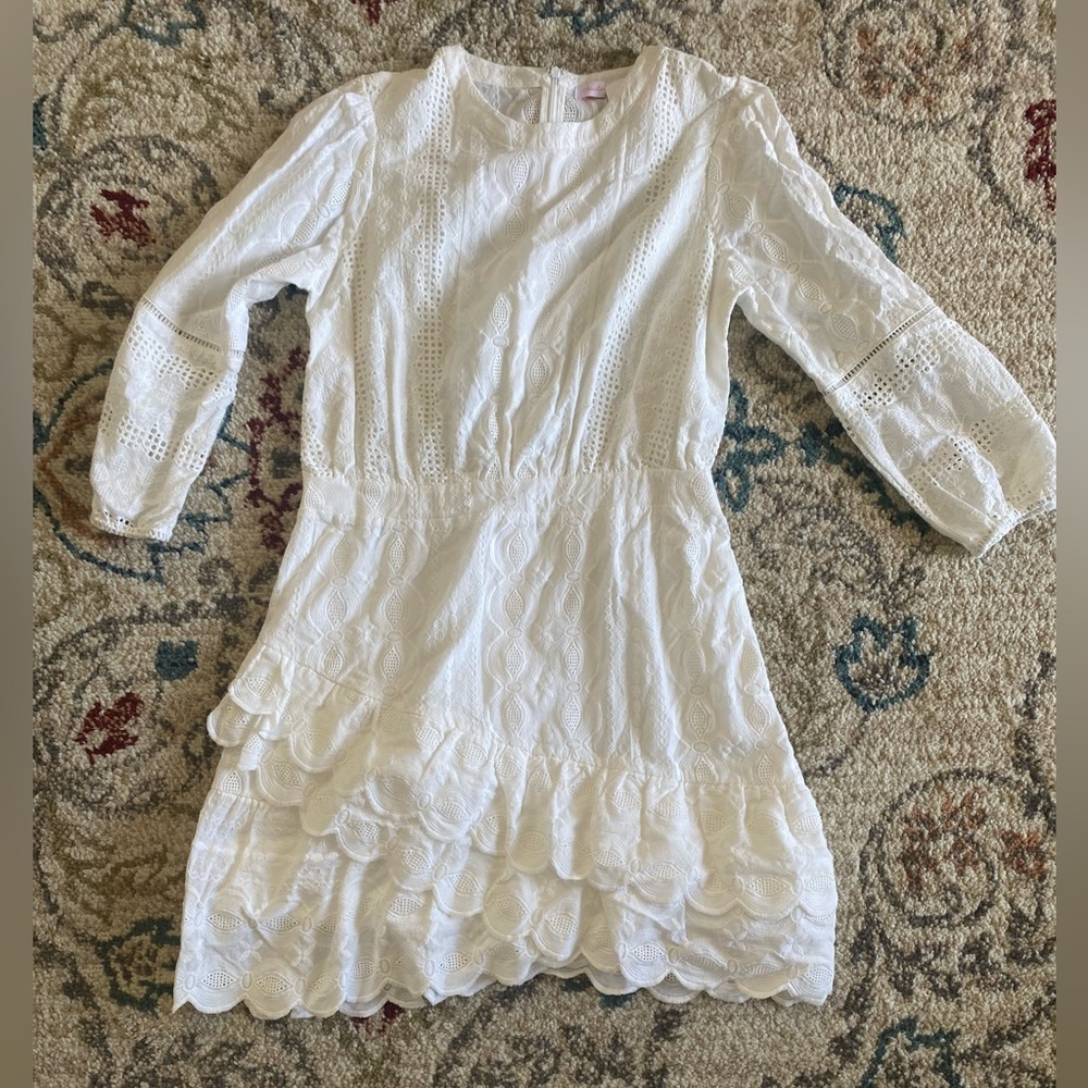 White Embroidered Lace Tiered Dress